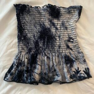 Gaze Black and White Smocked Ruffled Blouse